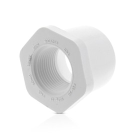 PVC Sch 40 Reducing Bushing Flush Style SPIG x FIPT Solvent Weld x Threaded, White, 1" x 1/4", Plumbing Pipe Connector Pressure Fitting
