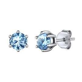ChicSilver March Birthstone Jewelry for Women 925 Sterling Silver Round Cut Aquamarine Stud Earrings Dainty Small Studs Earrings