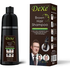 Dexe Black Hair Shampoo 400 ML Instant Hair Blackening Dye for Men Women Black Color - Simple to Use - Lasts 30 Days - Fast Acting Natural Ingredients (Brown)
