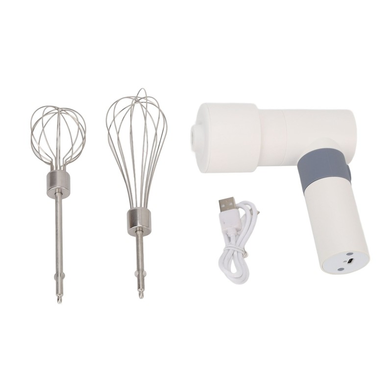 Electric Hand Mixer Warm White Cordless Rechargeable 2000mAh Battery Stainless