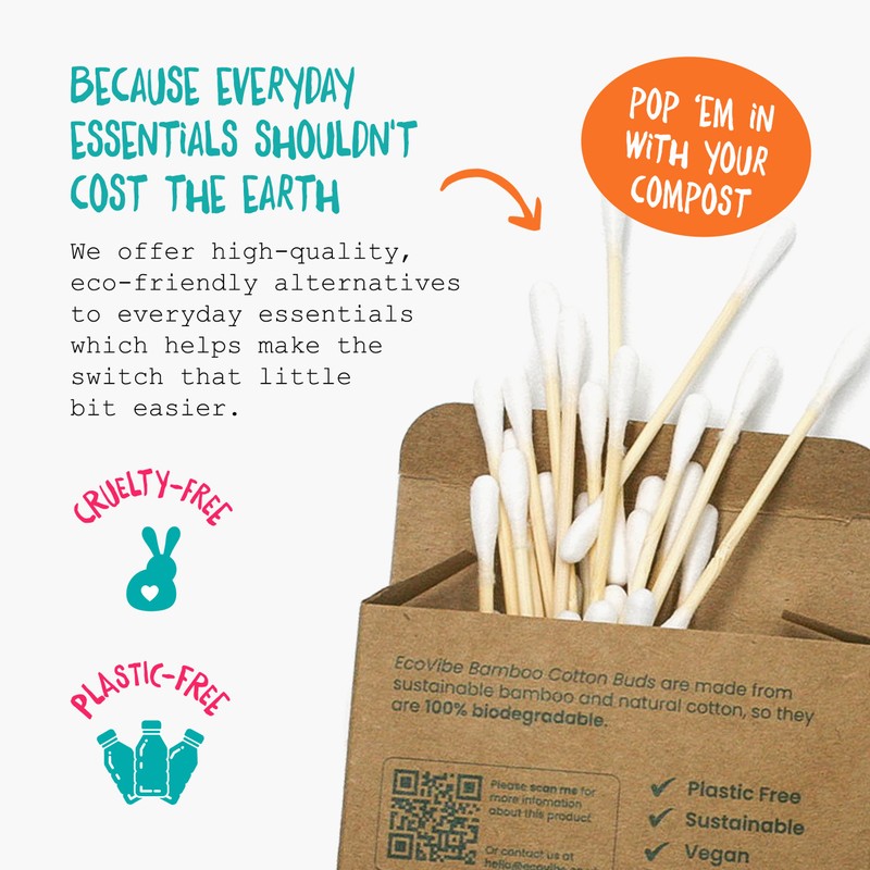 Ecovibe Plastic-Free Bamboo Cotton Buds - Eco-Friendly & Naturally Made