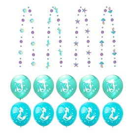 4 Pieces of Ocean Charms, 10 Pieces of Mermaid Balloons, Shells and Jellyfish Latte Art, Mermaid Party Decorations, Ocean Theme Latte Art, Holographic Paper Party Decorations