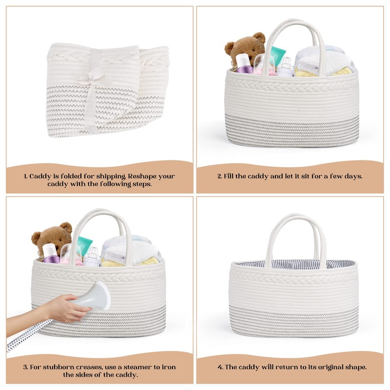 luxury little Diaper Caddy Organizer, Large Cotton Rope Nursery Baby
