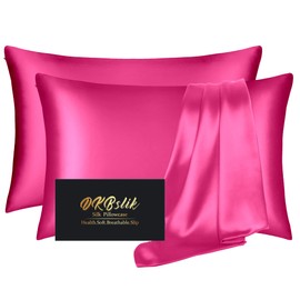 Silk Pillowcase 2 Pack, Mulberry Silk Pillow Cases Queen Size Set of 2, Anti Acne Silk Pillowcase for Hair and Skin, Natural Silk Satin Pillowcases Gifts for Women Men 2 Pack with Zipper,Hot Pink
