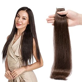 22 inches SEGO Tape in Hair Extensions Human Hair 20PCS [#2 Dark Brown] Real Remy Seamless Straight Hairpieces Natural Invisible (50g)