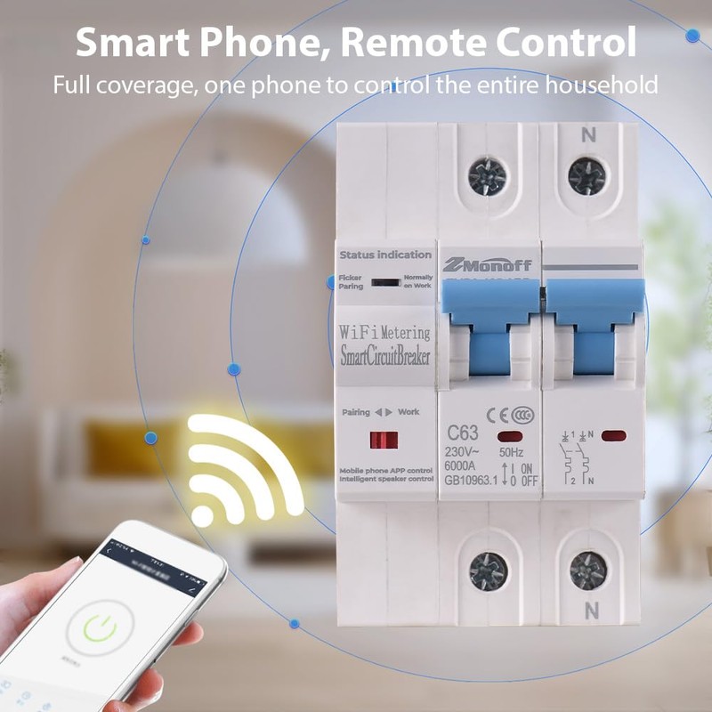 Swokely 2P Smart Circuit Breaker, 100A 220V WiFi Smart Energy