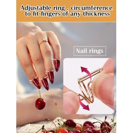 EBANKU 20PCS Adjustable Nail Rings Set - Detachable Reusable Women Gift With 96PCS Adhesive Tabs for Acrylic Art Decoration - Gold and Silver