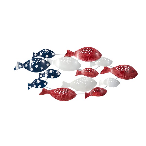Nearly Natural 39in. Patriotic Metal Fishes Wall Art Décor, Red/White/Blue