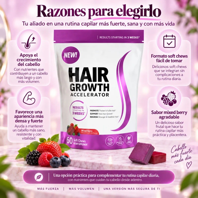 Hair Growth Accelerator Frutos Rojos 60 Masticables