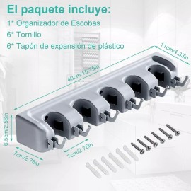MARZSEFLO Porta Escobas Organizador De Escobas 5 Espacios Y 6 Ganchos
