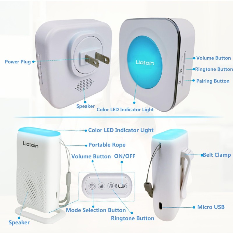 LIOTOIN Wireless Caregiver Pager Call Button Call Bell for Elderly/Patients