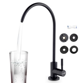 Grifo dispensador de agua purificada tipo cuello de ganso | Acero inoxidable color negro | Para montaje sobre tarja o fregadero (Negro Inoxidable)