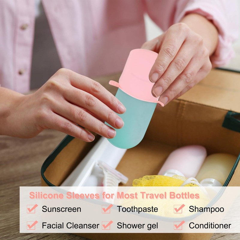PATIKIL 16er Pack Silikon-Reiseflaschenabdeckungen, auslaufsichere Toilettenschutzhüllen Reisebehälter Gepäck wiederverwendbare Accessoires,