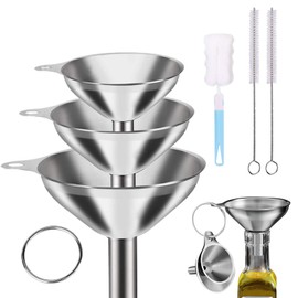 Embudo para Cocina, Embudo de Acero Inoxidable de 3 Piezas, Mini Embudos de Grado Alimenticio para Uso en La Cocina, con 3 Cepillos de Limpieza, Adecuado para Transferir Líquidos, Polvos, Especias
