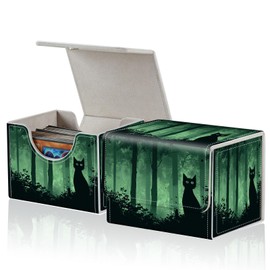 ACWDMKH for MTG Commander Deck Box,Card Deck Box for Trading Card Yugioh MTG Cards,Fits 100 Double Sleeved Cards,PU Leather Magnet TCG MTG Deck Case for Magic Commander Deck Box,Black Green Cat