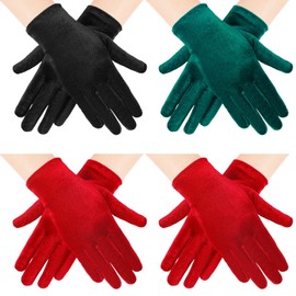 Geyoga 4 Pairs Women Short Velvet Gloves Winter Satin Gloves Warm Tea Party Wrist Mitten for Dancing Party Cosplay Costume(Black, Dark Green, Red)