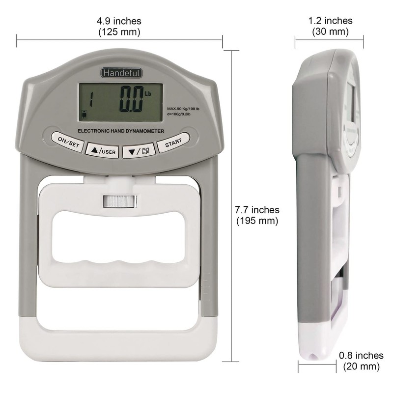 Handeful Grip Strength Tester, Hand Grip Dynamometer (198Lbs / 90Kgs),