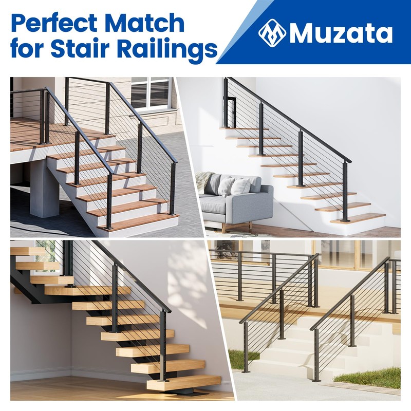 Muzata Black Stair Cable Railing Post 36 Inch for 25-35