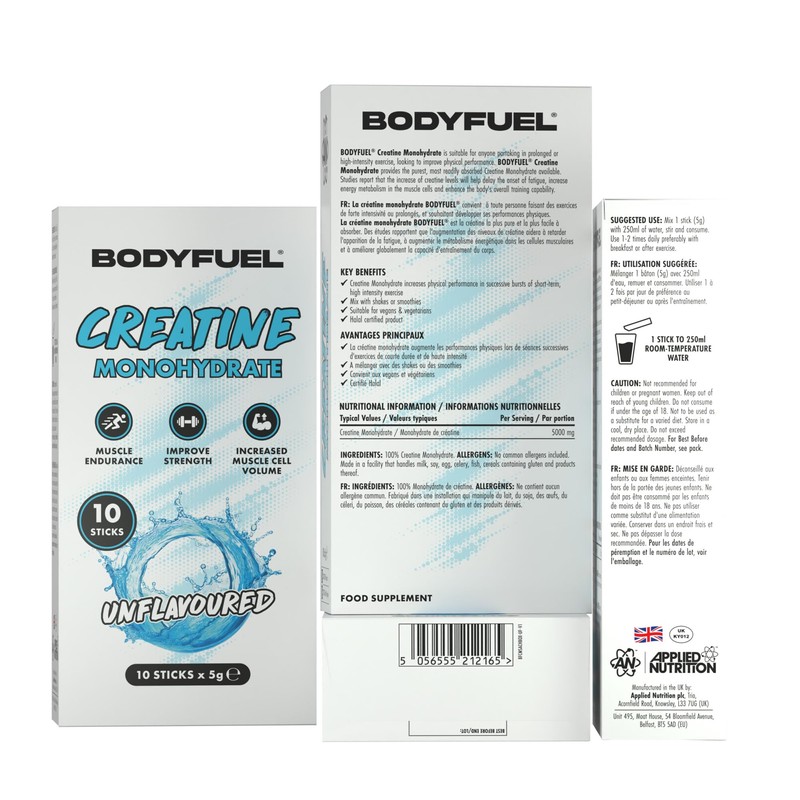 Applied Nutrition BodyFuel Creatine Monohydrate Sticks Unflavoured Creatine Powder for