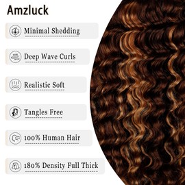 Amzluck Highlight Ombre Lace Front Wig Human Hair 13x4 Deep Wave Lace Front Wigs Human Hair Honey Blonde 4/27 Deep Curly Wig HD Lace Glueless Wig Human Hair Pre Plucked 200 Density 34 Inch