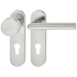 JUVA Designer Door Handle Set - Interchangeable Fitting Right - Stainless Steel Door Fitting Matt Brushed - Door Handle for Interior Doors - Door Handle with Short Plate for Room Doors Including