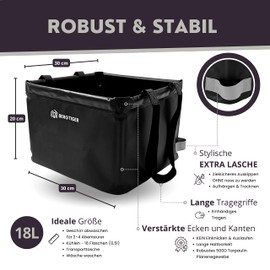BERGTIGER® Folding Bowl Camping 18 L / 21 L with Extra Handle I Foldable Outdoor Washing Bowl & Sink I Washing Bowl Foldable for Washing I Robust Camping Accessories (Black/Dark Grey - 18 Litres)