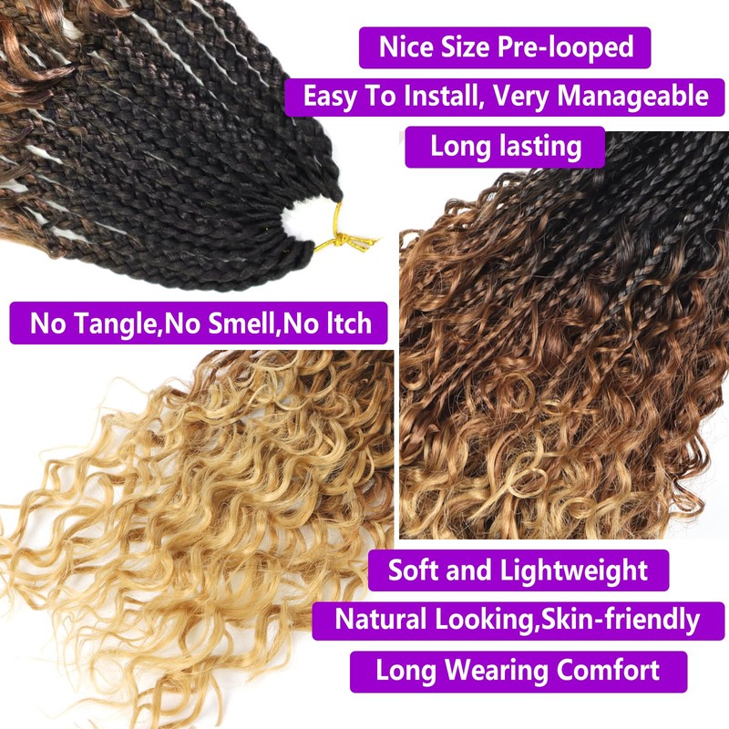 8 Packs 24inch Goddess Boho Box Braids Crochet Hair With