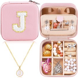 URSKYTOUS Travel Jewelry Case For Women Girls Gift for Daughter from Mom Dad Jewelry Box Organizer Necklace Organizer Earrings Organizer Ring Organizers Birthday Gifts Pink Jewelry Holder Case (J)