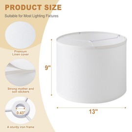 Lamp Shades Set of 2, 12"x12"x10" Large White Linen Drum Lampshade for Table Lamps Floor Lamp, Natural Linen Fabric Replacement Lamp Shade, Hand Crafted Medium Lampshade, Easy Assembly