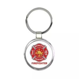 Gift Keychain : Worlds Okayest FIREFIGHTER Fireman Family Work Christmas