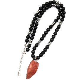 Natural Raw Red Jasper Pendant, Genuine Lava Stone Beaded Necklace, Black Necklace, Gemstone Strong Necklace, 8mm Beads, Meditation Jewelry, Healing Crystal Chakra Necklace, Unique Stone Necklace