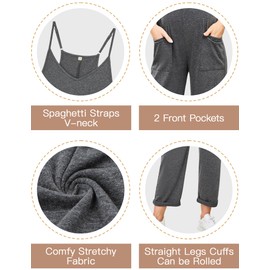 POSHGLAM Women's Maternity Jumpsuits Sleeveless V Neck Adjustable Spaghetti Strap Loose Straight Overalls Stretchy Rompers(Dark Grey, Large)