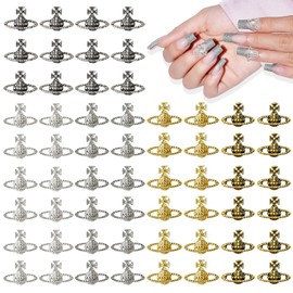 CYHYII 60 Pcs Planet Nail Charms, 3D Y2K Nail Art Charms Metal Punk Vintage Saturn Shape Nail Accessories for Women Girls Nail Art Design DIY Craft Crystals Jewelry(5 Colors)