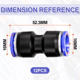 Bwintech 12 pieces 16 mm straight pneumatic plug-in connection, 2-way plastic quick release PU air line adapter