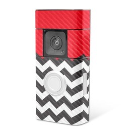 MightySkins Carbon Fiber Skin Compatible with Ring Video Doorbell Plus - Red Chevron | Protective, Durable Textured Carbon Fiber Finish | Easy to Apply