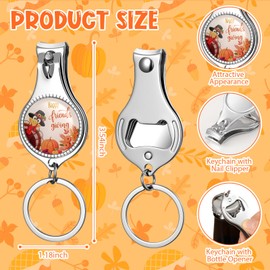 Fiwochic 20 Sets Friendsgiving Gifts Multi Function Bottle Opener Nail Clipper Keychain Happy Friends Giving Cards Orange Organza Bags for Guest Thanksgiving Autumn Fall Party Favor Souvenir Gift