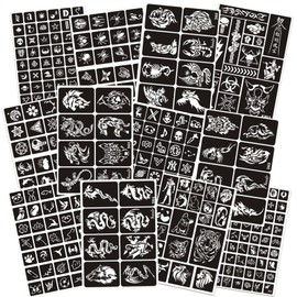 302pcs Temporary Tattoo Stencils, 12 Sheets Tattoo Stencil Kit for Women Girls Kids and Boys Face Body Paint Reusable Glitter Tattoo Stencils Pack Party Favor Supplies