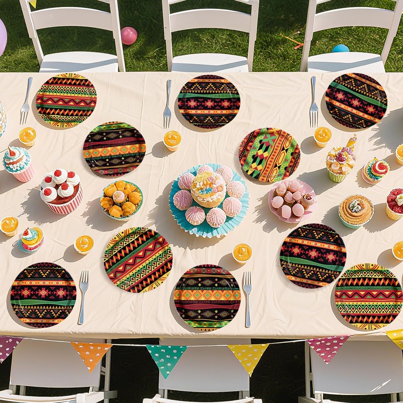 60Pcs Traditional African Tribal Paper Plates 9" Heavy Duty Paper