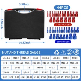 44 Male/Female Bolt Size and Thread Gauge,Nut and Bolt Thread Checker 23 Inch & 21 Metric Sizes,Nut and Bolt Size Gauge,Individually Assembled Thread Gauge(44pcs Alloy Red&Blue)
