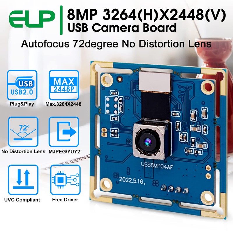 ELP Cámara USB de 8 MP de enfoque automático 4K