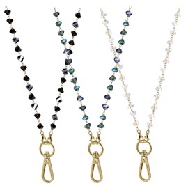 3Pcs Cute Stone Beaded Lanyards for ID Badges for Women Cute Gold Breakaway Lanyard Teacher Badge Lanyards for Women Eyeglass Chain Lanyard Also