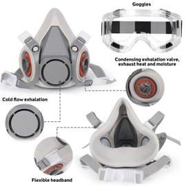 Half Facepiece Respirator, Reusable Chemicals Respirator with 60926 Filters and Goggle for Painting,Gas, Dust, Machine Polishing, Organic Vapors, Epoxy Resin