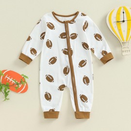 Ledy Champswiin Newborn Baby Boy Girl Football Romper Fall Clothes Diagonal Zipper Football Jumpsuit Infant One Piece Outfit (White football, 0-3 Months)