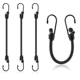 Nogeqi 4 Pack Black Bungee Cords with Hooks Heavy Duty - 12 Inch Bungee Straps with Metal Hooks for Camping, Tarps, Tents, Hiking, Hunting, Trucks and Boats, 0.3 Inch Diameter