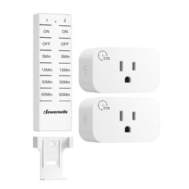 DEWENWILS Wireless Remote Control Outlet with Timer, Indoor Remote Timer Outlet, No Wiring, 15A/1875W 100FT RF Range, Countdown Switch for Lamp, Fan, Christmas Decor, FCC Listed, 2 Outlets