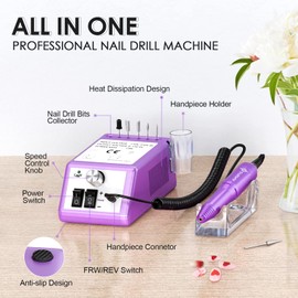 SUBAY Professional Finger Toe Nail Care Electric Nail Drill Machine Manicure Pedicure Kit Electric Nail Art File Drill with 1 Pack of Sanding Bands (Purple)