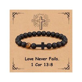 YOTHIWAD Christian Bracelet for Men Women,Natural Stone Bracelets with Inspirational Card Faith Cross Bracelet Birthday Christmas Gifts for Men Women