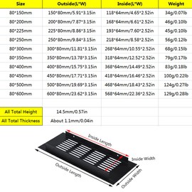 80mm*200mm Air Vents Grille Cover Aluminum Alloy Internal Ventilation Grilles Black Louvred Wall Vent Kitchen Cupboard Wardrobe Accessory (2 Pieces)