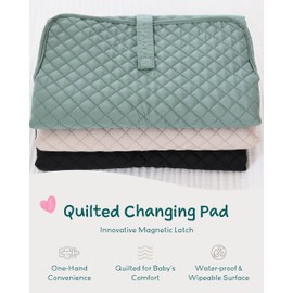Lily Miles Baby Changing Pad Portable, Diaper Changing Mat with Magnetic Latches, Travel Pad for Diaper Bag, Baby Essentials, Wipeable & Waterproof Mat (Willow Green, Large)