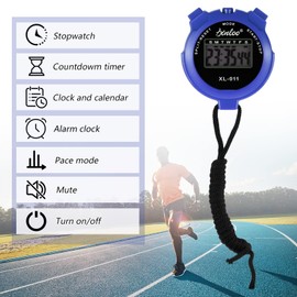 QESSUVNC Digital Stopwatch, Sports Stopwatch, Waterproof, Stopwatch with Alarm Clock, Stopwatches with Large Display, Sports Stopwatches with Alarm Clock, Calendar, Week, for Trainers, Referees,
